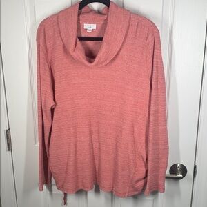 J Jill pink waffle knit cowl neck sweatshirt top size XL